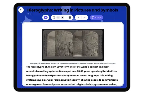 Hieroglyphs: Writing in Pictures and Symbols - reading educational content