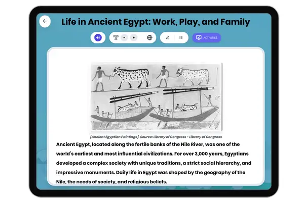 Life in Ancient Egypt: Work, Play, and Family - reading educational content