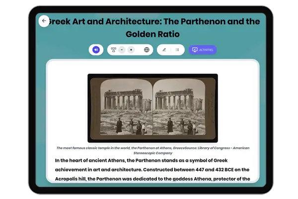 Greek  Art and Architecture: The Parthenon and the Golden Ratio - reading educational content