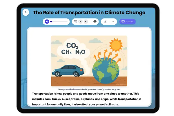 The Role of Transportation in Climate Change - reading educational content
