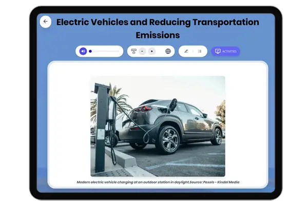 Electric Vehicles and Reducing Transportation Emissions - reading educational content