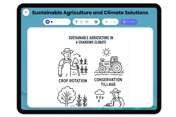 Sustainable Agriculture and Climate Solutions - reading educational content