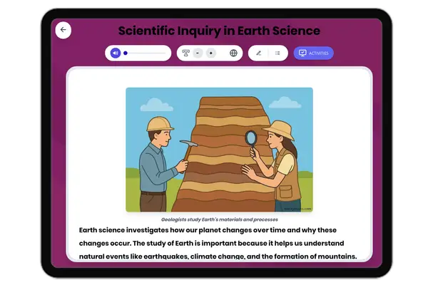 Scientific Inquiry in Earth Science - reading educational content