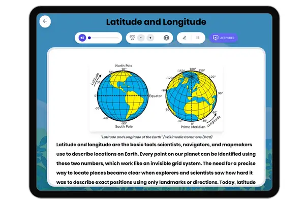 Latitude and Longitude - reading educational content