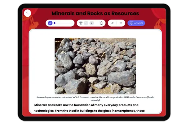 Minerals and Rocks as Resources - reading educational content