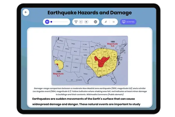Earthquake Hazards and Damage - reading educational content