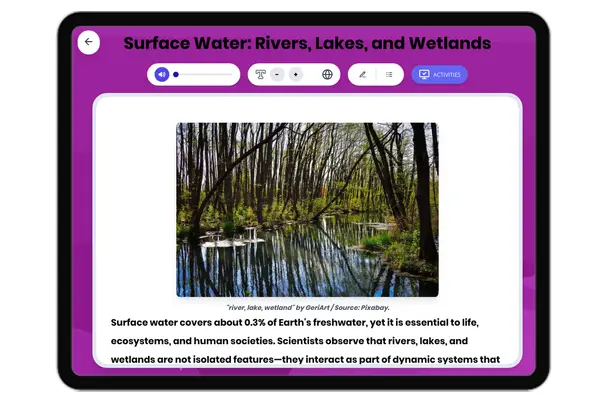 Surface Water: Rivers, Lakes, and Wetlands - reading educational content