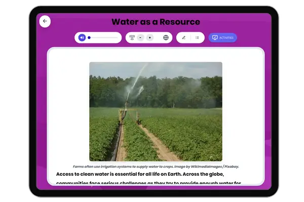 Water as a Resource - reading educational content