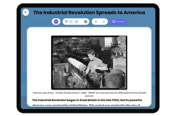 The Industrial Revolution Spreads to America - reading educational content