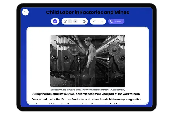 Child Labor in Factories and Mines - reading educational content