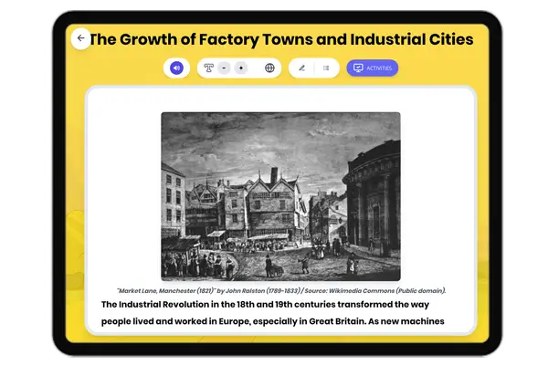 The Growth of Factory Towns and Industrial Cities - reading educational content