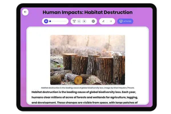 Human Impacts: Habitat Destruction - reading educational content