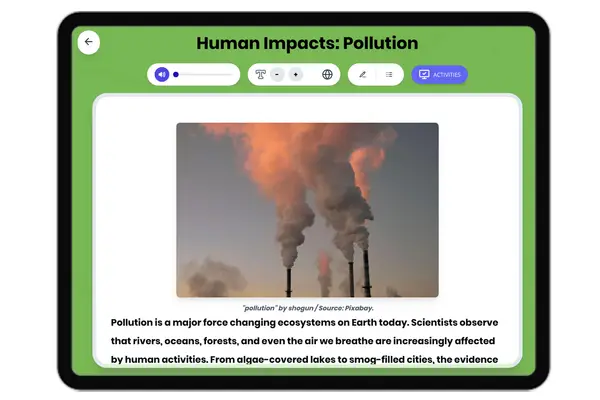 Human Impacts: Pollution - reading educational content