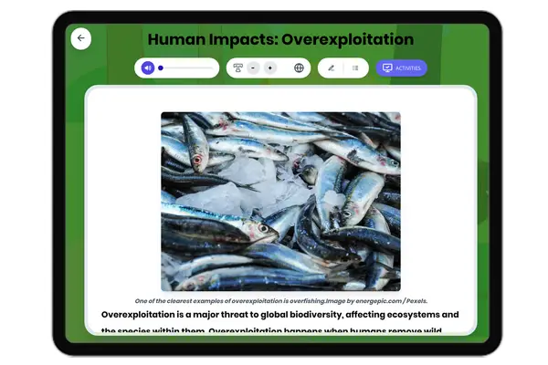 Human Impacts: Overexploitation - reading educational content