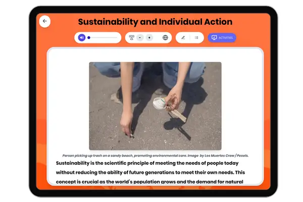 Sustainability and Individual Action - reading educational content