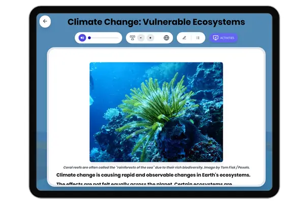 Climate Change: Vulnerable Ecosystems - reading educational content