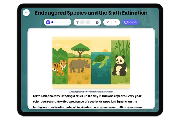 Endangered Species and the Sixth Extinction - reading educational content
