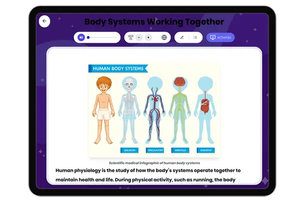 Body Systems Working Together - reading educational content