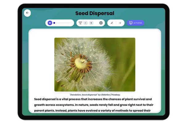 Seed Dispersal - reading educational content