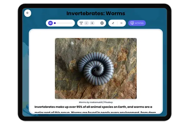 Invertebrates: Worms - reading educational content