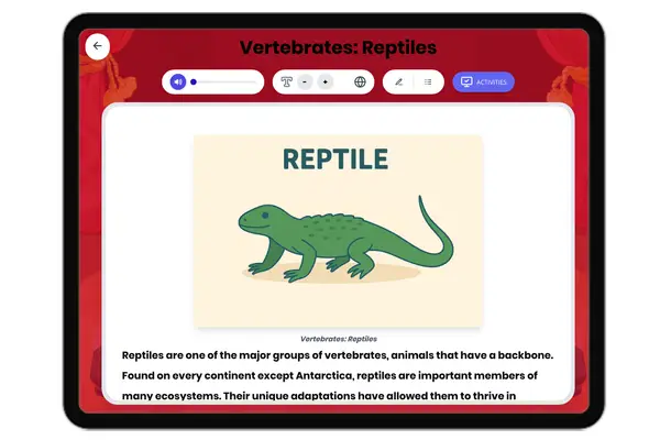 Vertebrates: Reptiles - reading educational content