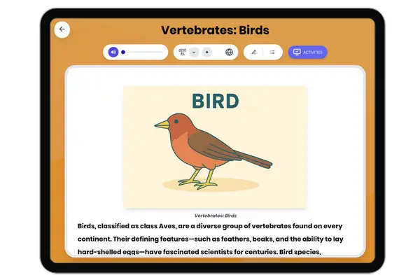 Vertebrates: Birds - reading educational content