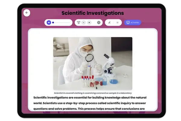 Scientific Investigations - reading educational content