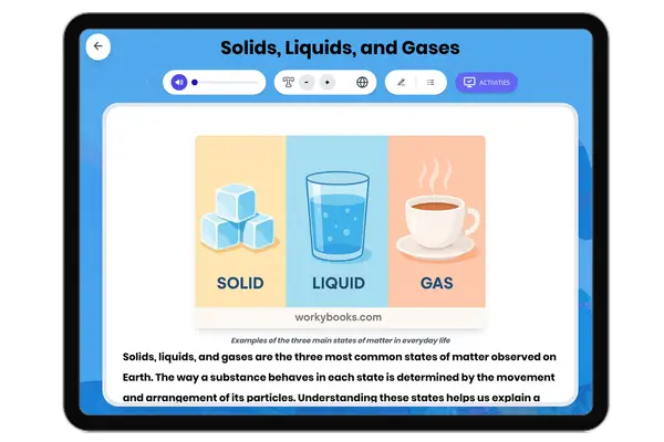 Solids, Liquids, and Gases - reading educational content