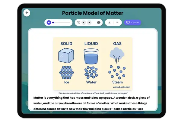 Particle Model of Matter - reading educational content