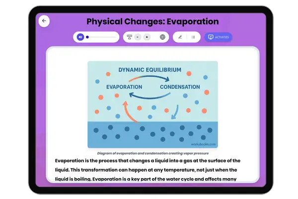 Physical Changes: Evaporation - reading educational content