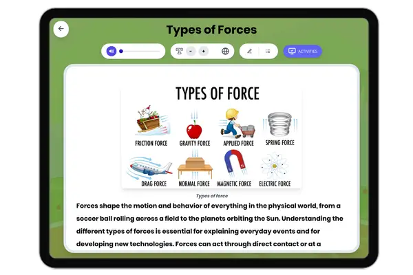 Types of Forces - reading educational content