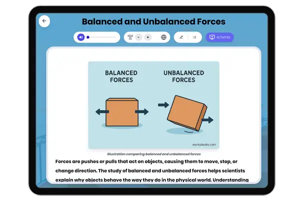 Balanced and Unbalanced Forces - reading educational content