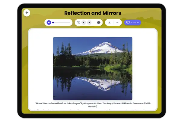 Reflection and Mirrors - reading educational content