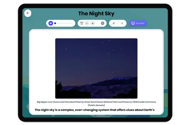 The Night Sky - reading educational content