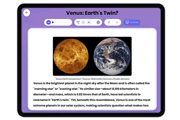 Venus: Earth's Twin? - reading educational content