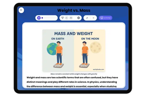 Weight vs. Mass - reading educational content