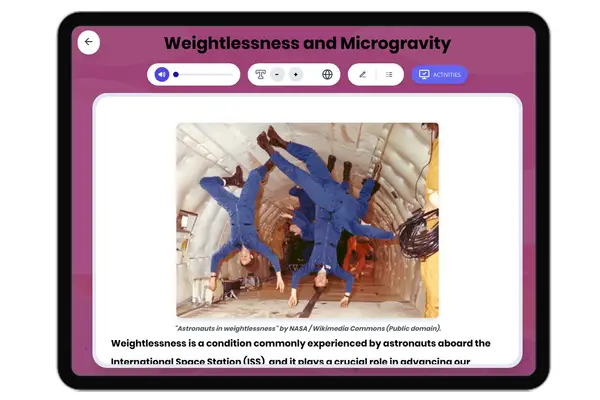 Weightlessness and Microgravity - reading educational content