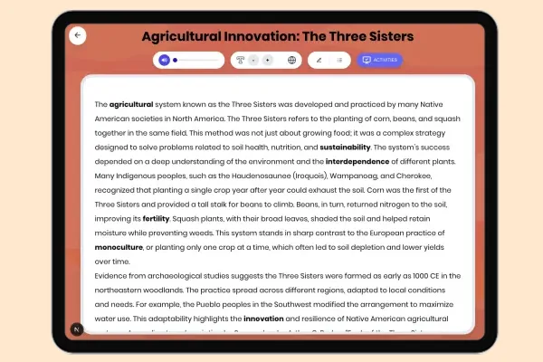 Agricultural Innovation: The Three Sisters - reading educational content