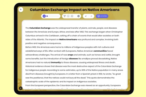 Columbian Exchange Impact on Native Americans - reading educational content