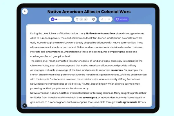 Native American Allies in Colonial Wars - reading educational content