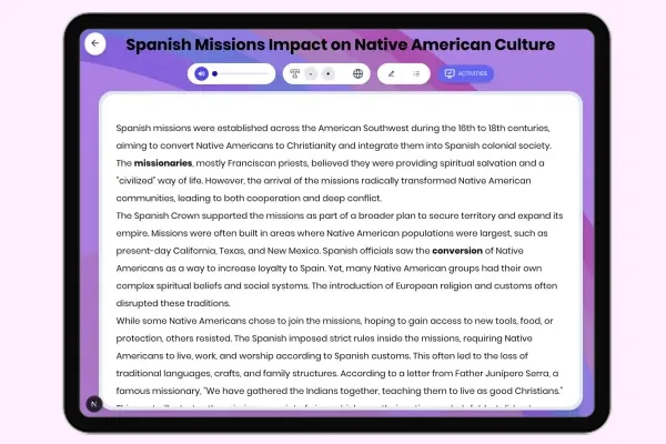 Spanish Missions Impact on Native American Culture - reading educational content