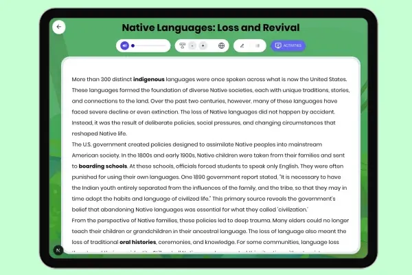 Native Languages: Loss and Revival - reading educational content