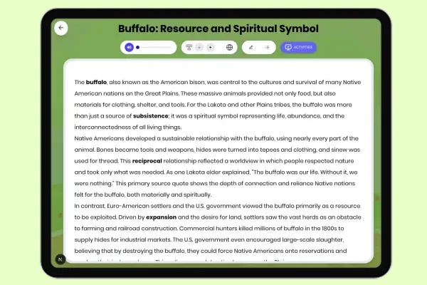 Buffalo: Resource and Spiritual Symbol - reading educational content