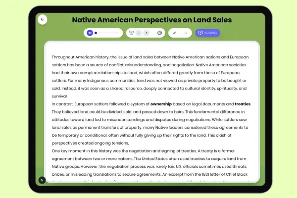 Native American Perspectives on Land Sales - reading educational content