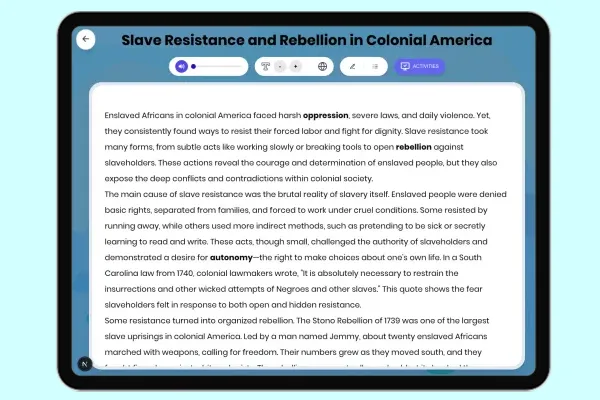 Slave Resistance and Rebellion in Colonial America - reading educational content