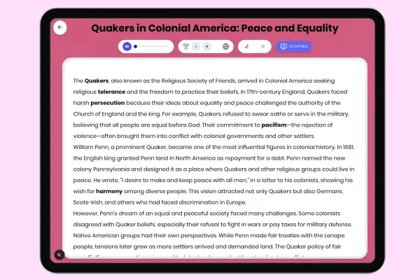 Quakers in Colonial America: Peace and Equality - reading educational content
