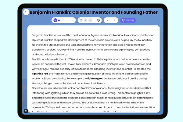 Benjamin Franklin: Colonial Inventor and Founding Father - reading educational content