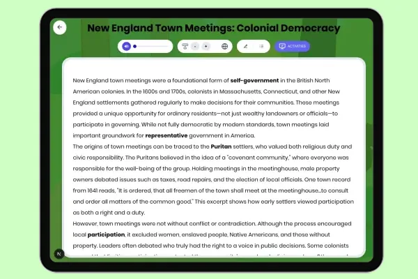 New England Town Meetings: Colonial Democracy - reading educational content