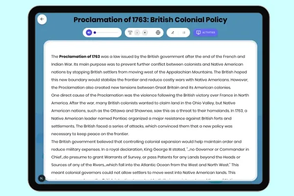 Proclamation of 1763: British Colonial Policy - reading educational content
