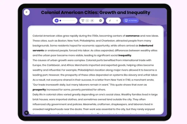 Colonial American Cities: Growth and Inequality - reading educational content